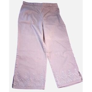 Vtg Bill Blass Embroidered Capris Pants Womens 12 Stretch Gray Mid Rise Feminine